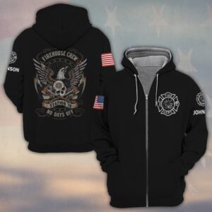Custom Name & Text Firehouse Crew No Days Off #DQH0431 - Zip Hoodie