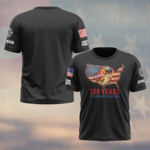 Custom Name & Fire Department 250 Years Of Courage & Sacrifice #DQH0435 - T-shirt