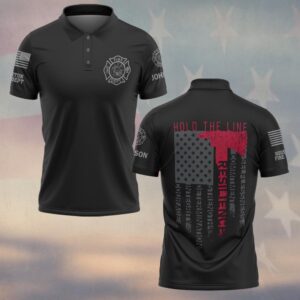 Custom Name & Fire Department Hold The Line Fire Axe Firefighter #DQH0437 - Polo