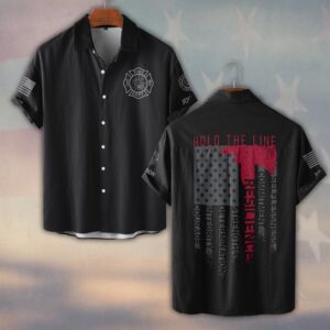 Custom Name & Fire Department Hold The Line Fire Axe Firefighter #DQH0437 - Short Sleeve Button Shirt