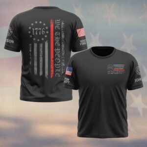 Custom Name & Fire Department We The People 1776 Red Line Firefighter #DQH0438 - T-shirt