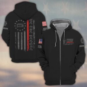 Custom Name & Fire Department We The People 1776 Red Line Firefighter #DQH0438 - Zip Hoodie