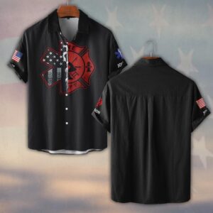 Custom Name & Department Stars & Shield First Responders #DQH0441 - Short Sleeve Button Shirt