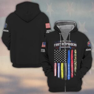 Custom Name & Department USA 250 First Responders Bavery In Action #DQH0444 - Zip Hoodie