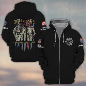 Custom Name & Department A Brotherhood Forged In Flame Firefighter #DQH0447 - Zip Hoodie