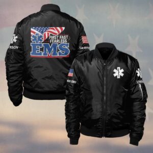 Custom Name & Department EMS First Fast & Fearless First Responders #DQH0473 - Bomber Jacket
