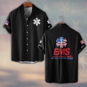 Custom Name & Department EMS One Call At A Time #DQH0474 - Short Sleeve Button Shirt