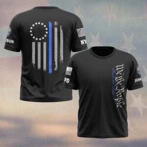 Custom Name & Station We The People Thin Blue Line Police #DQH0476 - T-shirt
