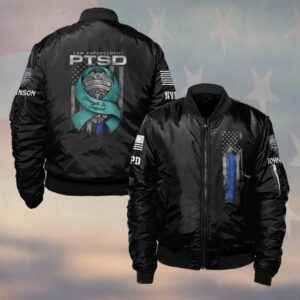 Custom Name & Department Law Enforcement PTSD Strength In Support #DQH0479 - Bomber Jacket