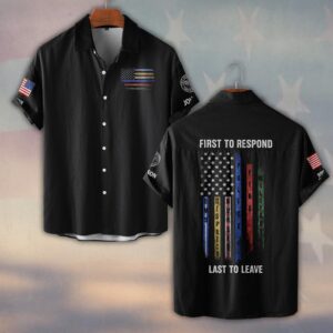 Custom Name & Department First To Respond Last To Leave First Responder Flag #DQH0482 - Short Sleeve Button Shirt
