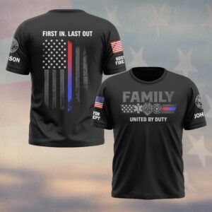 Custom Name & Department First Responder Family United By Duty #DQH0483 - T-shirt