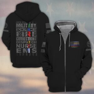 Custom Name & Department United in Service — Thin Line Edition First Responders #DQH0484 - Zip Hoodie
