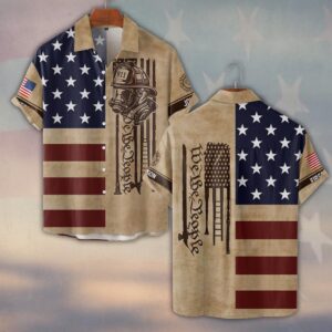 Custom Name & Department We The People America Firefighter #DQH0498 - Short Sleeve Button Shirt