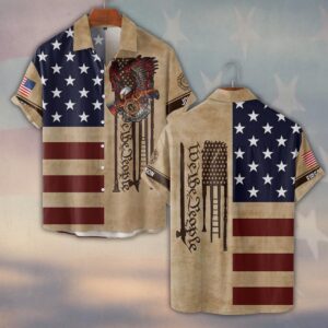Custom Name & Department We The People American Made Eagle Firefighter #DQH0500 - Short Sleeve Button Shirt