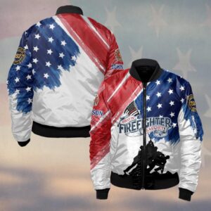 Custom Name & Department Firefighter First In Last Out America Edition #DQH0503 - Bomber Jacket