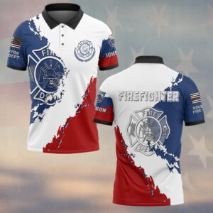 Custom Name & Department Firefighter Stars & Stripes Honor #DQH0513 - Polo
