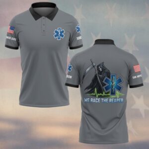 Custom Name & Department EMS We Race The Reaper First Responder #DQH0529 - Polo