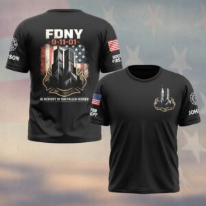 Custom Name & Department Twin Towers In Memory Of Our Fallen Heroes Tribute Firefighters 911 #DQH0597 - T-shirt