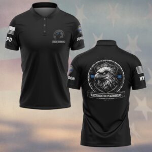 Custom Name & Station Blue Line Eagle Blessed Are The Peacemakers Law Enforcement #DQH0602 - Polo