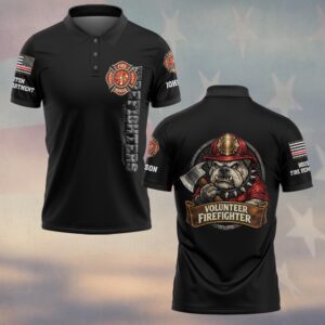 Custom Name & Department Volunteer Firefighter Bulldog  v4 #DQH0999 - Polo