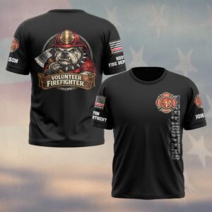 Custom Name & Department Volunteer Firefighter Bulldog  v4 #DQH0999 - T-shirt