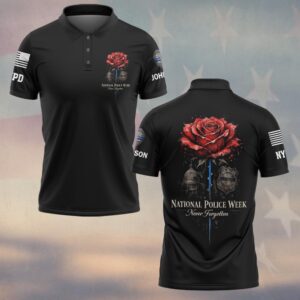 Custom Name & Station National Police Week Never Forgotten Red Rose Law Enforcement #DQH0623 - Polo