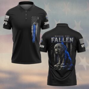 Custom Name & Station Lion Justice Honor The Fallen Law Enforcement Memorial Ver 2 #DQH0634 - Polo