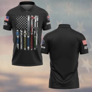 Custom Name & Department First Responders Flag And Gear First In Last Out #DQH0639 - Polo
