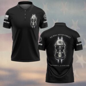 Custom Name & Department We Will Never Forget 343 Tribute September 11 25th Anniversary First Responders Gears #DQH0658 - Polo