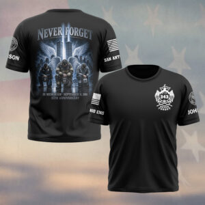 Custom Name & Department September 11 25th Anniversary In Memoriam Never Forget First Responders #DQH0665 - T-shirt