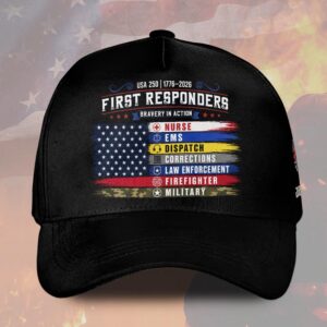 Custom Name & Department USA 250 First Responders Bavery In Action #DQH0444 - Hat All Over Printed