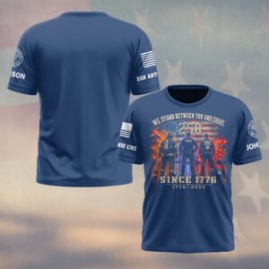 Custom Name & Department Stand Between Chaos – 250 Years Strong First Responders #DQH0671 - T-shirt