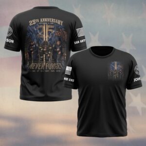 Custom Name & Department 9/11 25th Anniversary Kneeling for the Fallen NYPD FDNY PAPD First Responders #DQ0680 - T-shirt