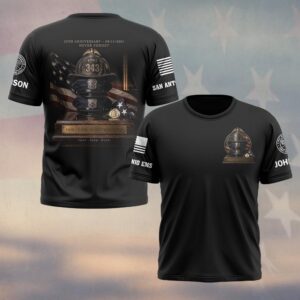 Custom Name & Department 9/11 25th Anniversary The Helmet Stand Tribute First Responders #DQH0681 - T-shirt
