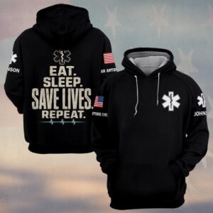 Custom Name & Department Eat Sleep Save Lives  Repeat EMS First Responders #DQH0688 - Hoodie