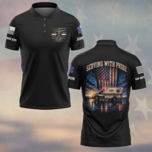 Custom Name & Department Serving With Pride: Patriotic Service First Responders EMS #DQH0691 - Polo