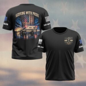 Custom Name & Department Serving With Pride: Patriotic Service First Responders EMS #DQH0691 - T-shirt