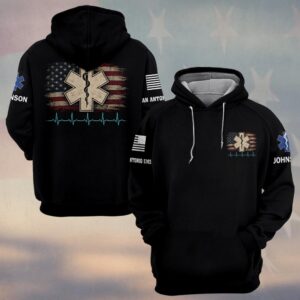 Custom Name & Department Patriotic Pulse: Heartbeat of Heroes EMS First Responders #DQH0693 - Hoodie