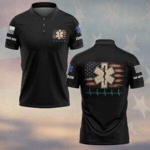 Custom Name & Department Patriotic Pulse: Heartbeat of Heroes EMS First Responders #DQH0693 - Polo