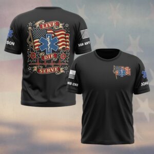 Custom Name & Department Live Die Serve: Vintage EMS Legacy First Responders #DQH0696 - T-shirt