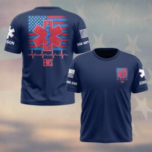 Custom Name & Department American Heroes: Answering the Call EMS First Responders #DQH0697 - T-shirt