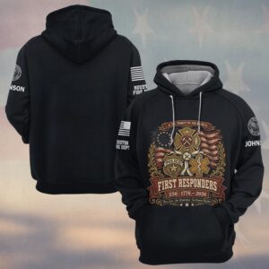 Custom Name & Department First Responders USA 250 The Trinity of the Brave Fire Police EMS #DQH0732 - Hoodie