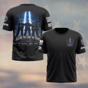 Custom Name & Department First Responders 9/11 25 Years Anniversary Below The Light We Stand #DQH0740 - T-shirt