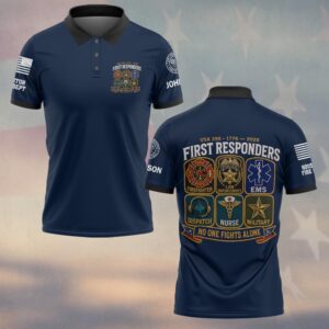 Custom Name & Department First Responders USA 250 No One Fight Alone Stitch Ver #DQH0759 - Polo