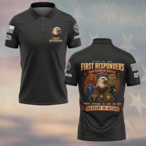 Custom Name & Department First Responders USA 250 Years Of Service Bravery In Action #DQH0760 - Polo
