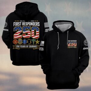 Custom Name & Department First Responders USA 250 Years Of Courage American Flag #DQH0762 - Hoodie