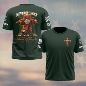 Custom Name & Department First Responders 9/11 25 Years Anniversary Woven Of Sacrifice #DQH0780 - T-shirt