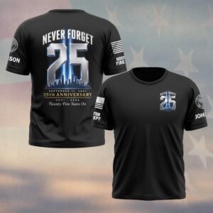 Custom Name & Department First Responders 9/11 25 Years Anniversary Twenty-Five Years On #DQH0781  - T-shirt