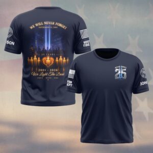 Custom Name & Department First Responders 9/11 25 Years Anniversary We Light The Dark #DQH0782 - T-shirt