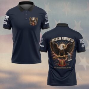 Custom Name & Department American Firefighter Built On Courage Bound By Duty #DQH0785 - Polo